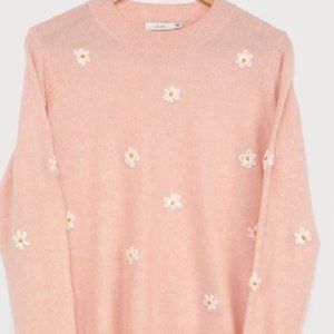 Sweet Springtime Light Pink Floral Embroidered Knit Sweater